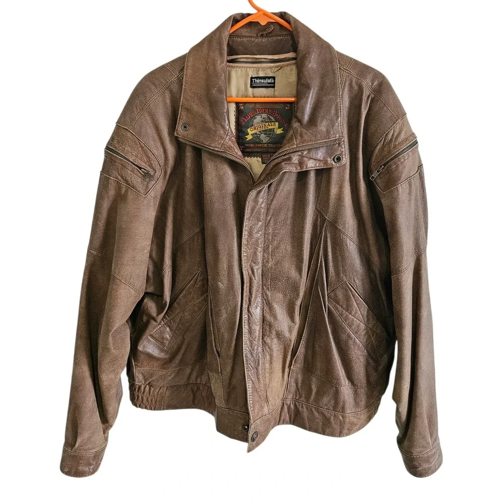 Adventure Bound Originals Mens Brown Leather Bomber Jacket Thinsulate 2X Vintage